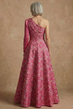 One Shoulder Fuchsia Floral A-Line Long Mother of the Bride Dress