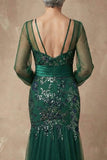 Dark Green Sequins Mermaid Long Sleeves Mother of the Bride Dress
