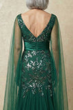 Sparkly Mermaid Dark Green Sequins Mother of the Bride Dress with Cape Sleeves