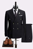 2-piece Black Peaked Lapel Double Breasted Men's Suits
