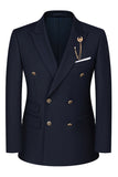 2-piece Black Peaked Lapel Double Breasted Men's Suits