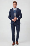 3 Piece Blue Peak Lapel One Button Men's Prom Suits