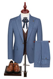 3 Piece Blue Peak Lapel One Button Men's Prom Suits