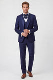 Blue 3 Piece Shawl Lapel One Button Men's Business Suits