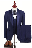 Blue 3 Piece Shawl Lapel One Button Men's Business Suits