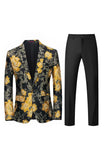 Yellow Floral 2-Piece One Button Notched Lapel Men's Prom Suits