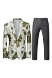 Yellow Floral 2-Piece One Button Notched Lapel Men's Prom Suits
