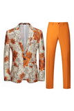 Yellow Floral 2-Piece One Button Notched Lapel Men's Prom Suits