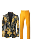 Yellow Floral 2-Piece One Button Notched Lapel Men's Prom Suits
