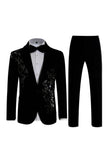Blue 2 Piece One Button Notched Lapel Men's Prom Suits with Embroidery