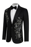 Blue 2 Piece One Button Notched Lapel Men's Prom Suits with Embroidery