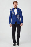 Blue 2 Piece One Button Notched Lapel Men's Prom Suits with Embroidery