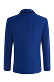 Blue 2 Piece One Button Notched Lapel Men's Prom Suits with Embroidery