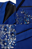 Blue 2 Piece One Button Notched Lapel Men's Prom Suits with Embroidery