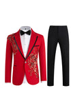 Blue 2 Piece One Button Notched Lapel Men's Prom Suits with Embroidery