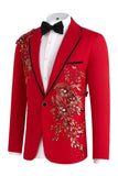 Blue 2 Piece One Button Notched Lapel Men's Prom Suits with Embroidery