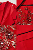 Blue 2 Piece One Button Notched Lapel Men's Prom Suits with Embroidery