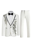 Blue 2 Piece One Button Notched Lapel Men's Prom Suits with Embroidery
