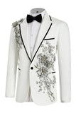 Blue 2 Piece One Button Notched Lapel Men's Prom Suits with Embroidery