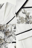 Blue 2 Piece One Button Notched Lapel Men's Prom Suits with Embroidery