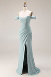 Dusty Green Mermaid Off The Shoulder Corset Long Prom Dress with Slit