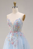 Sweetheart A-Line Sky Blue Corset Sequin Long Prom Dress with Beading