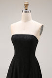 Black Strapless A Line Long Evening Dress with Lace