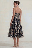 Strapless Pink Flower A Line Midi Dress