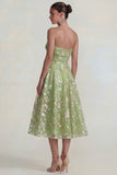 Strapless Pink Flower A Line Midi Dress