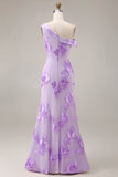 Yellow One Shoulder Sheath Embroidered Long Prom Dress
