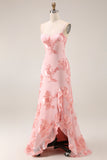 Yellow Sheath Floral Embroidered Long Prom Dress with Ruffle Slit