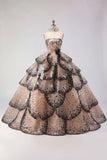 Tiered Ball Gown Strapless Black Apricot Quinceanera Dress