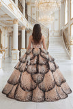 Tiered Ball Gown Strapless Black Apricot Quinceanera Dress