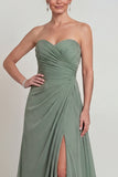 Dusty Sage Sweetheart A Line Ruched Chiffon Mother of the Bride Dress with Slit