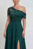 Dark Green One Shoulder A Line Appliqued Mother of the Bride Dress with Slit