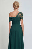 Dark Green One Shoulder A Line Appliqued Mother of the Bride Dress with Slit