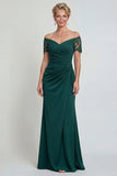 Dark Green Sheath Ruched Off The Shoulder Long Mother of the Bride Dress