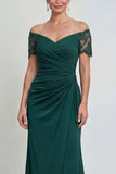 Dark Green Sheath Ruched Off The Shoulder Long Mother of the Bride Dress