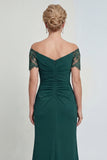 Dark Green Sheath Ruched Off The Shoulder Long Mother of the Bride Dress