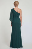 Dark Green Chiffon Mermaid One Shoulder Long Mother of the Bride Dress with Slit