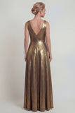 Golden A Line Metallic V Neck Long Mother of the Bride Dress