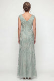 Green Embroidered A Line V Neck Long Mother of the Bride Dress with Sequins