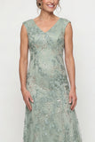 Green Embroidered A Line V Neck Long Mother of the Bride Dress with Sequins