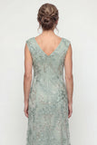 Green Embroidered A Line V Neck Long Mother of the Bride Dress with Sequins