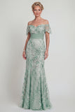 Off The Shoulder Green Mermaid Sequin Mother of the Bride Dress with Embroidery