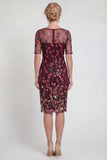 Burgundy Sheath Sequins Boat Neck Midi Mother of the Bride Dress