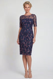 Burgundy Sheath Sequins Boat Neck Midi Mother of the Bride Dress