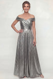 Grey Silver A Line Ruched Off The Shoulder Mother Of Bride Dress