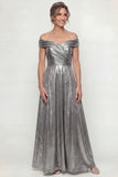 Grey Silver Mermaid Ruched Off The Shoulder Mother Of Bride Dress