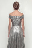 Grey Silver Mermaid Ruched Off The Shoulder Mother Of Bride Dress